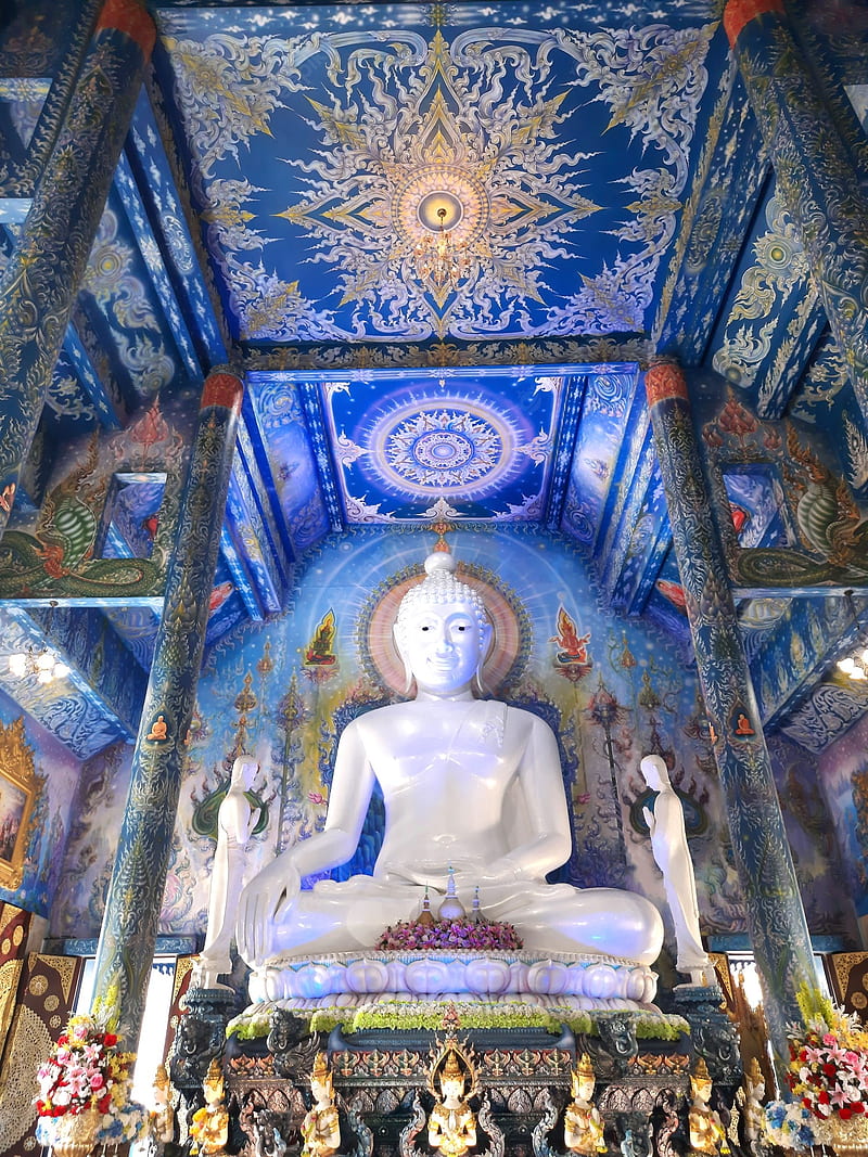 Premium . White buddha at blue temple wat rong seur ten temple in chiang rai, thailand, HD phone wallpaper