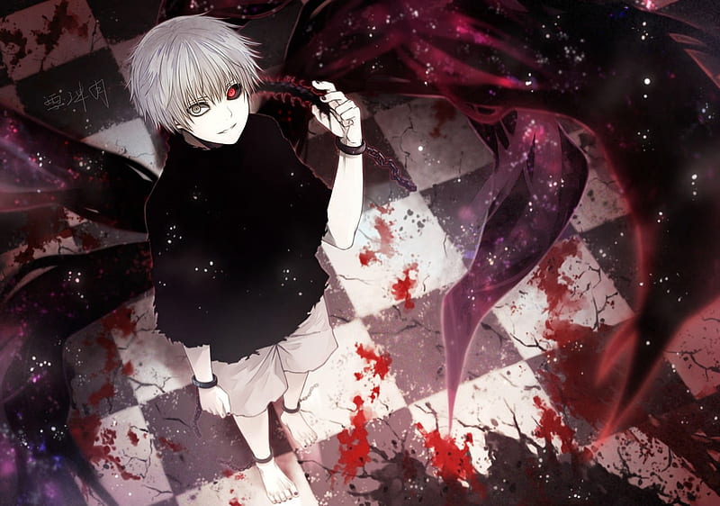 Blood, red, blode, boy, anime, dark, tokyo, anime boy, white, HD wallpaper