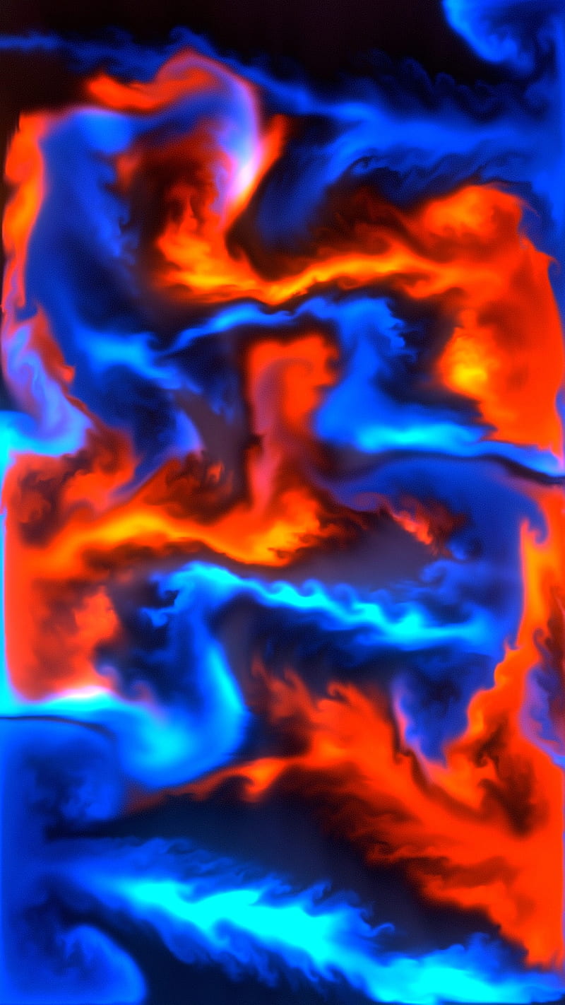 Ice and Lava, abstract, art, blue, cool, fire, red, HD phone wallpaper