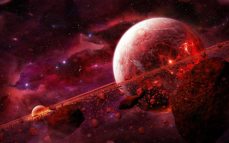 asteroids, planets, universe, stars, nebula, HD wallpaper