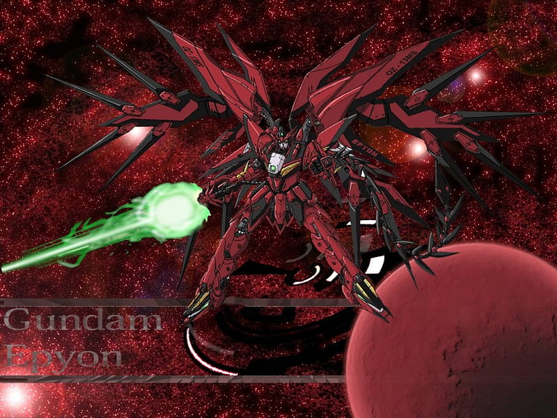 Red Epyon - Gundam Wing, red, stars, red gundam, gundam wing, epyon, gundam, planet, red planet, lightsaber, HD wallpaper