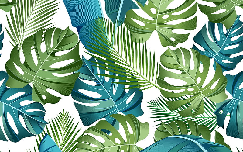Texture, green, summer, white, leaf, blue, pattern, exotic, vara, paper, HD wallpaper