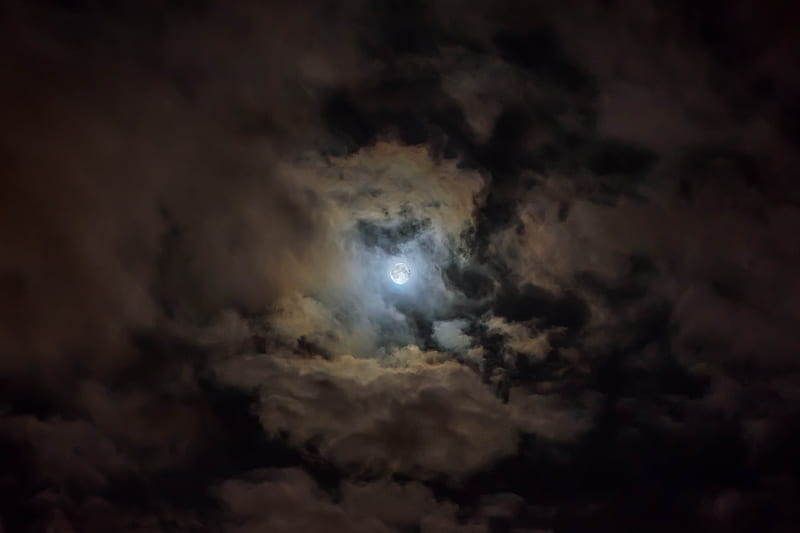moon, cloudy, clouds, night, dark, HD wallpaper