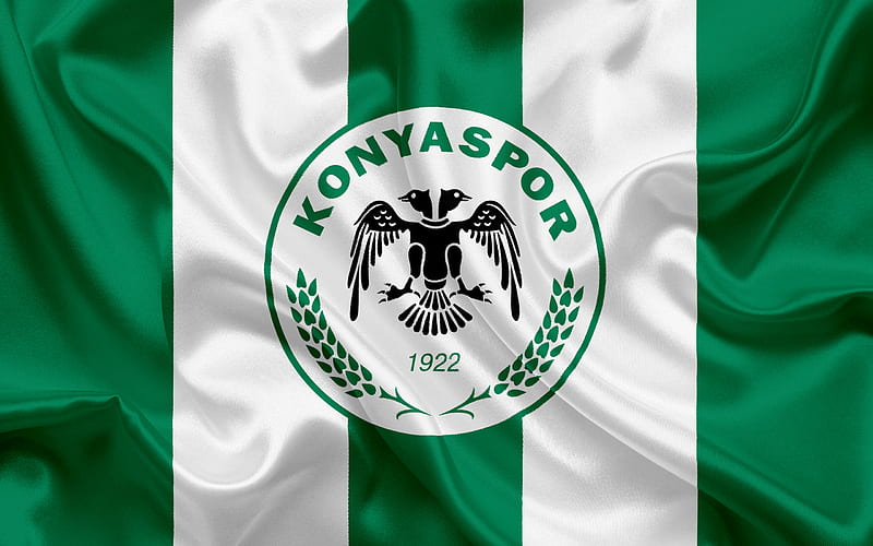 Konyaspor, Turkish football club, football, Konyaspor emblem, logo, green silk flag, Konya, Turkey, Turkish Football Championship, HD wallpaper