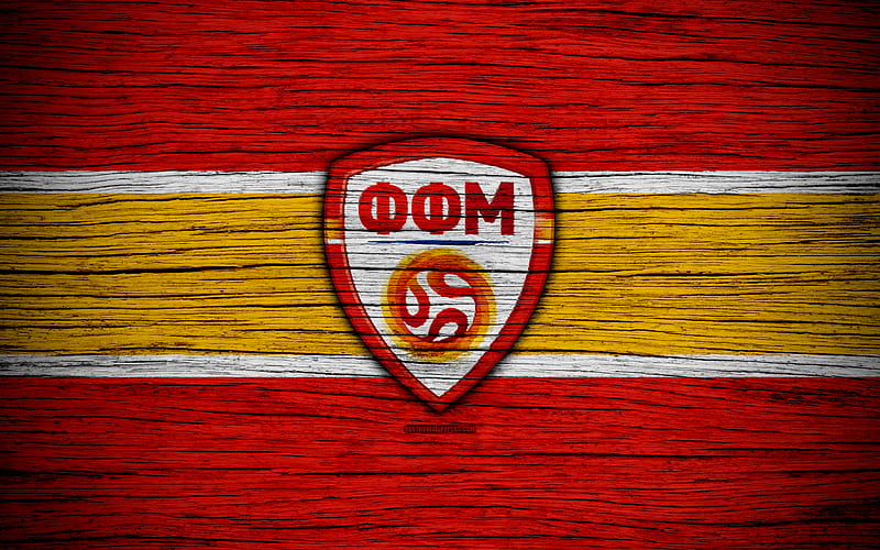 Macedonia national football team, logo, Europe, football, wooden texture, soccer, Macedonia, European national football teams, Macedonian Football Federation, HD wallpaper