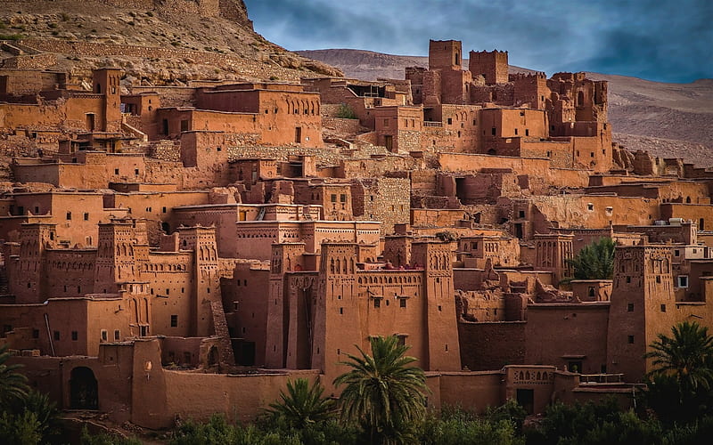 Kasbah of Tifoultoute, Warzazat, ancient city, fortress, evening, sunset, Ajt Bin Haddu, Morocco, Ouarzazate Province, HD wallpaper