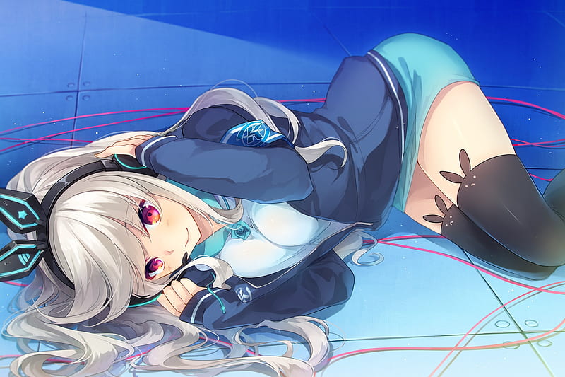 Nana, pretty, white hair, bonito, sweet, nice, anime, grey hair, hot, beauty, anime girl, long hair, female, lovely, floor, lying, sexy, girl, lay, silver hair, lady, red eyes, maiden, laying, HD wallpaper