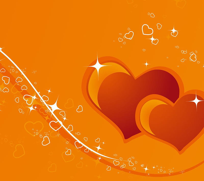 Orange Love Heart, heart, love, lovely, orange, stars, HD wallpaper