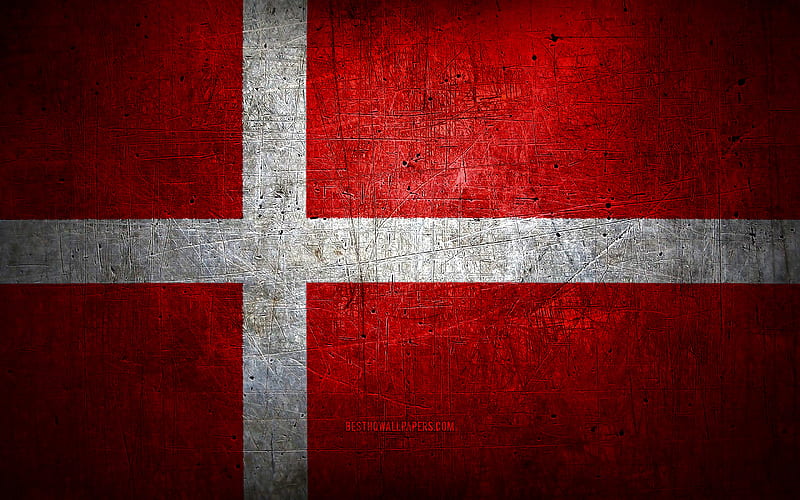 Danish metal flag, grunge art, European countries, national symbols, Denmark flag, metal flags, Flag of Denmark, Europe, Danish flag, Denmark, HD wallpaper