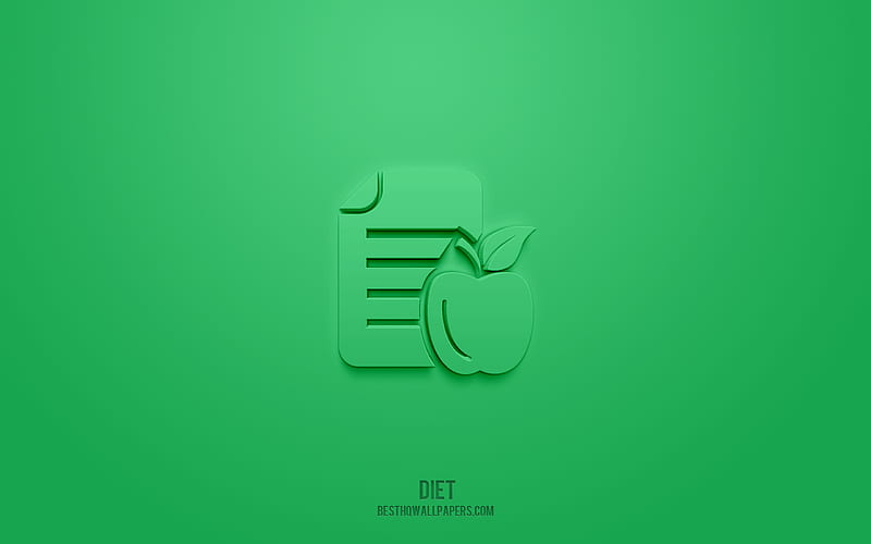 Diet 3d icon, green background, 3d symbols, Diet, creative 3d art, 3d icons, Diet sign, Slimming 3d icons, HD wallpaper