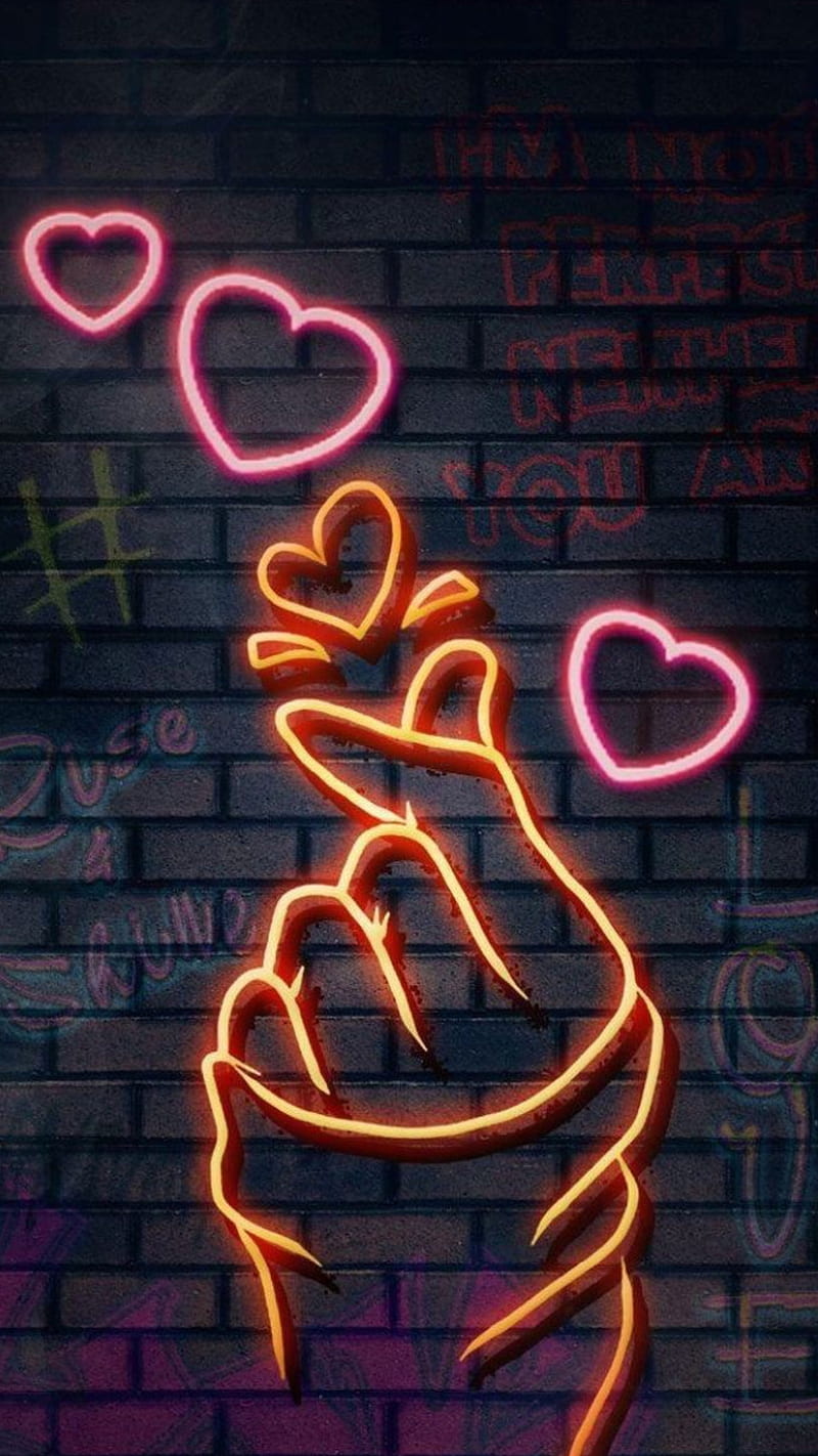 Just like that, hand, corazones, love, neon, neon hearts, pink hearts, sayings, HD phone wallpaper