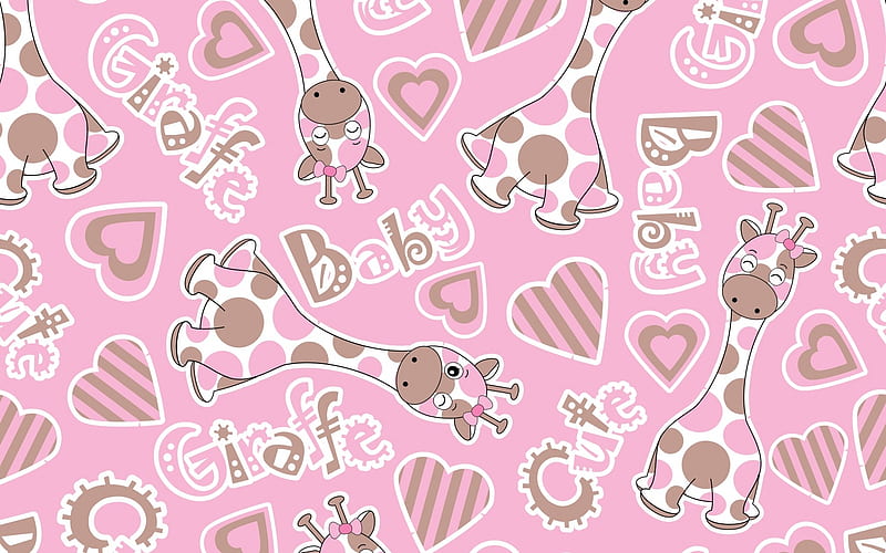 Texture, heart, paper, pink, white, giraffe, pattern, brown, baby, word, child, HD wallpaper