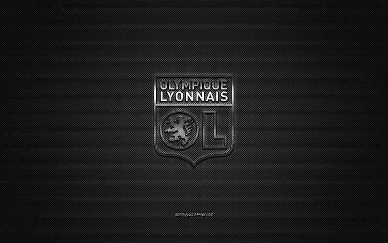 Olympique Lyonnais, French football club, silver metallic logo, gray carbon fiber background, Lyon, France, Ligue 1, football, Olympique Lyon, HD wallpaper