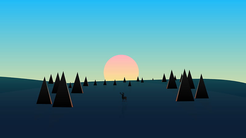 Beautiful Day Sunset Deer Minimal , deer, artist, artwork, digital-art, minimalism, minimalist, HD wallpaper