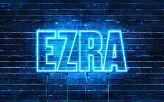 Happy Birtay Ezra blue neon lights, Ezra name, creative, Ezra Happy ...