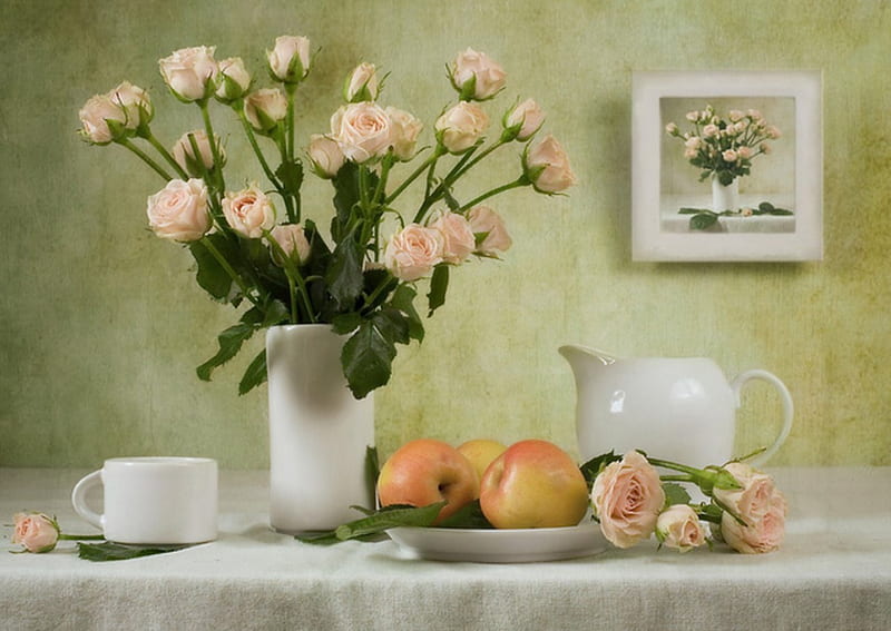 Still Life, vase, flowers, fruits, HD wallpaper | Peakpx