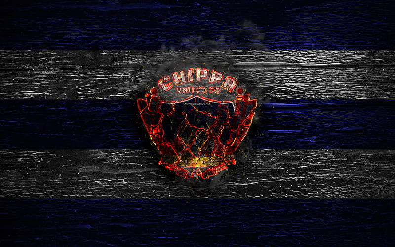 Chippa United FC, fire logo, Premier Soccer League, blue and white lines, South African football club, grunge, football, soccer, Chippa United logo, wooden texture, South Africa, HD wallpaper