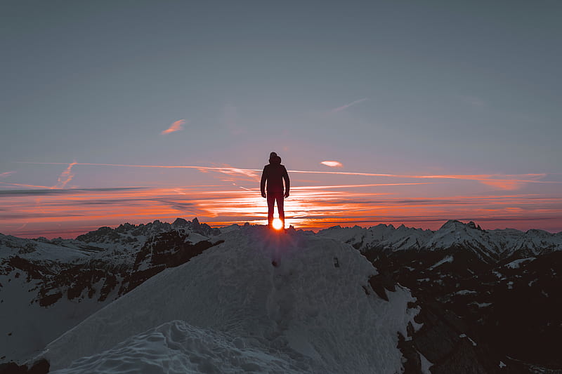 man, alone, sad, mountains, sunset, HD wallpaper