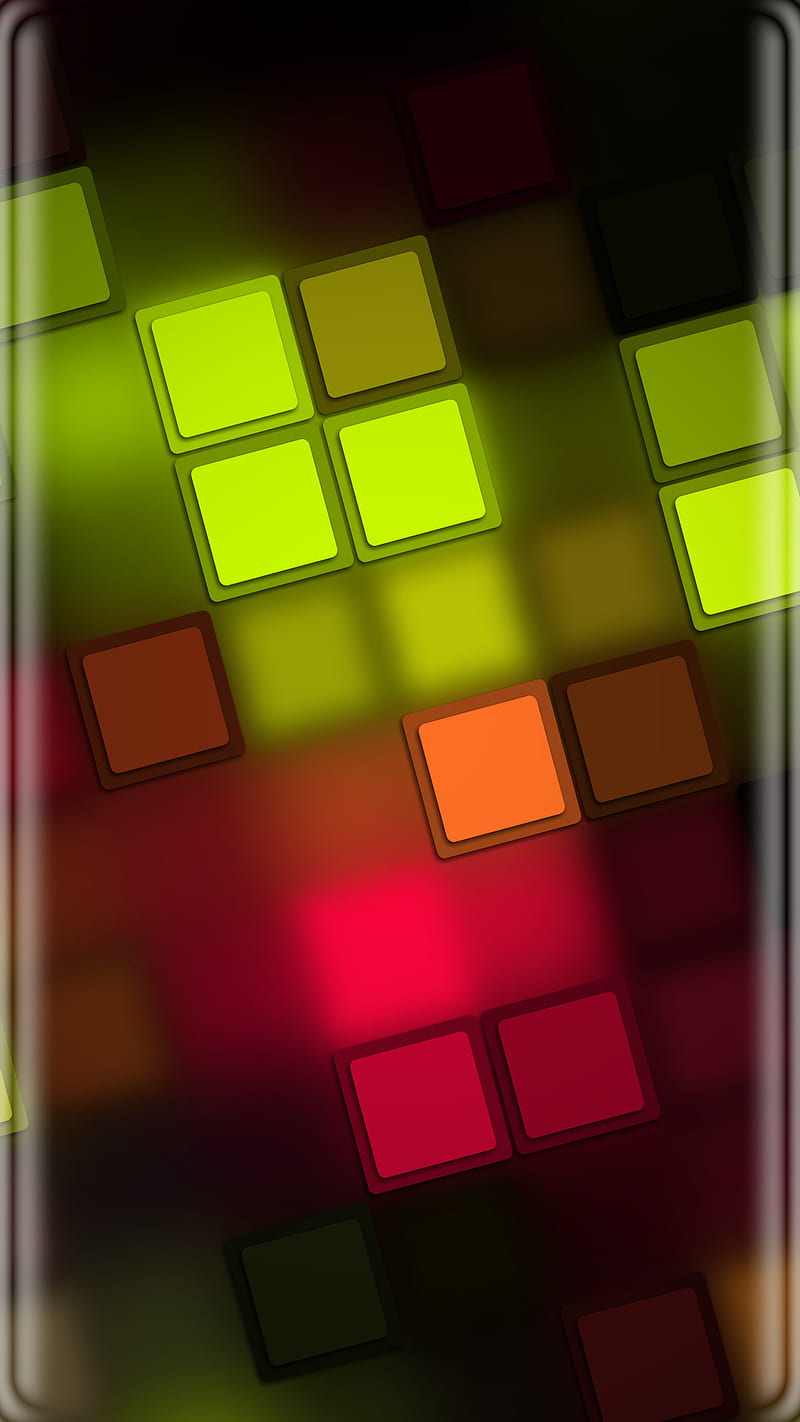 Abstract, colorful, edge, green, neon, orange, red, s7, squares, HD phone wallpaper