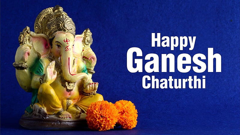 Happy Ganesh Chaturthi In Blue Background Ganesh, HD wallpaper | Peakpx