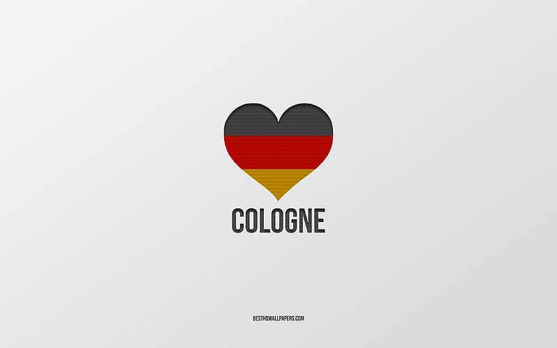I Love Cologne, German cities, gray background, Germany, German flag heart, Cologne, favorite cities, Love Cologne, HD wallpaper