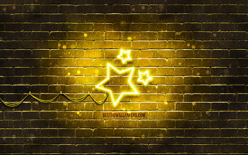 Stars neon icon yellow background, neon symbols, Stars, neon icons, Stars sign, nature signs, Stars icon, nature icons, HD wallpaper