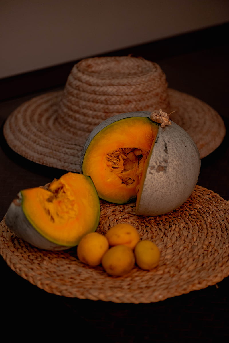 pumpkin, apricots, hat, vegetables, fruits, HD phone wallpaper