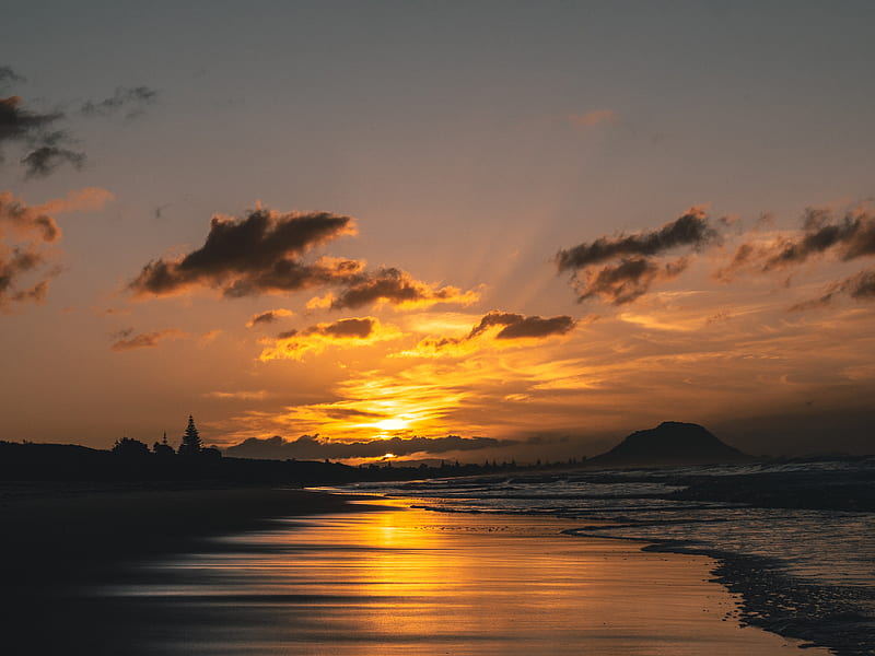 sunset, coast, sand, sea, sky, HD wallpaper