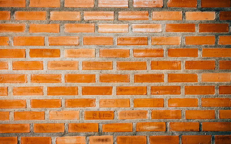 orange brickwall brown bricks, bricks textures, orange brick wall, bricks, wall, macro, identical bricks, orange bricks background, HD wallpaper