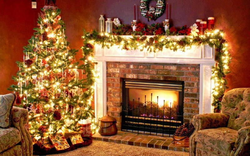 Christmas Lights Fireplace Xmas Tree Room Decor Background LV-978 –  Dbackdrop