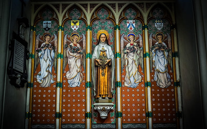 Saint Theresa and Angels, Theresa, cathedral, Belgium, Bruges, saint, angels, HD wallpaper