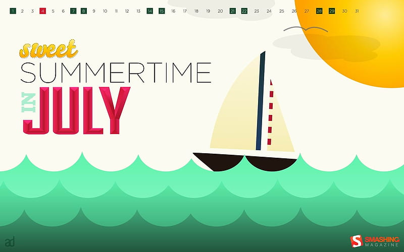 sweet summertime-July 2012 calendar, HD wallpaper