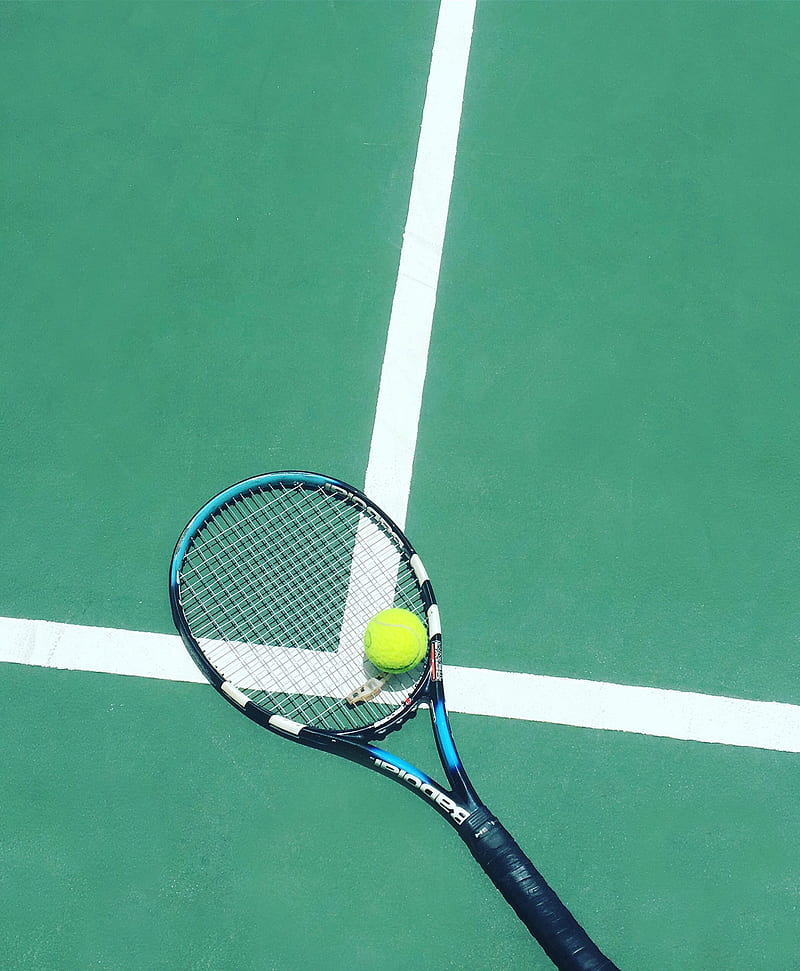 tennis racket and ball on field, HD phone wallpaper