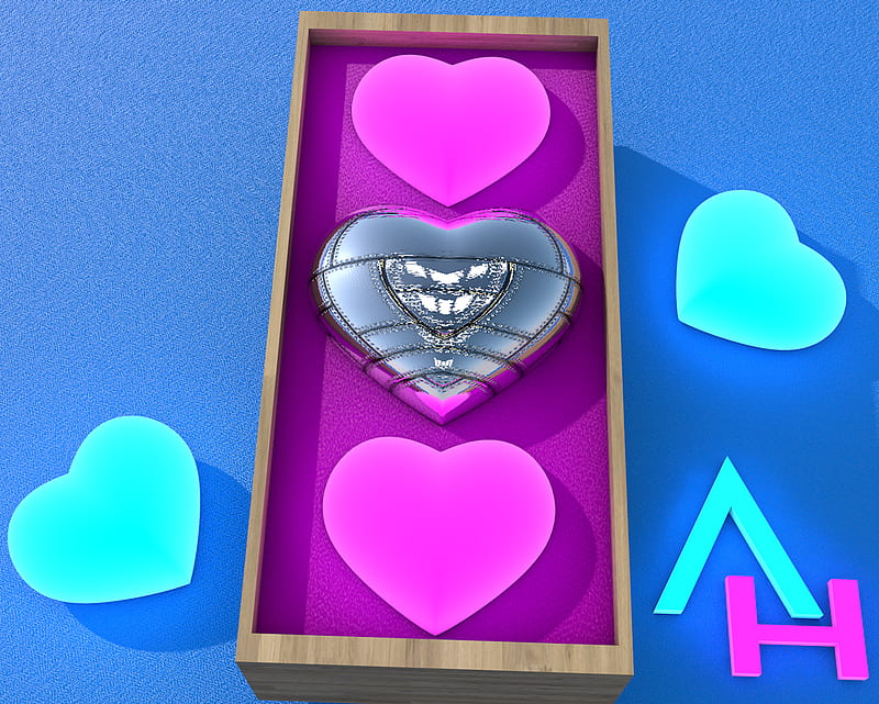 hearts 3d, 3d, blue, dragon ball, heart, heart 3d, corazones, love, love 3d, neon, pink, HD wallpaper