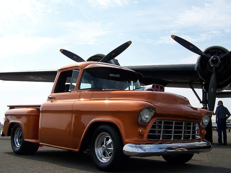 1956 Fully Blown Big Block, Note The Scoop On The Hood, carros, truck, hot rods, HD wallpaper
