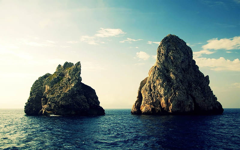 rock formations in the ocean-Landscape with beat, HD wallpaper