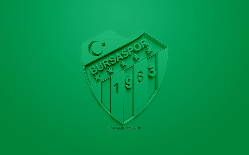 Bursaspor, creative 3D logo, green background, 3d emblem, Turkish football club, SuperLig, Bursa, Turkey, Turkish Super League, 3d art, football, 3d logo, HD wallpaper