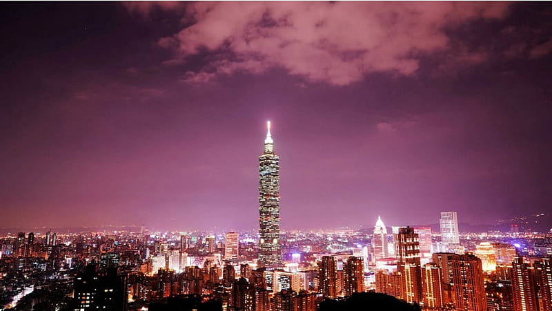 Taipei 101 Tower City Light Skyline, HD wallpaper