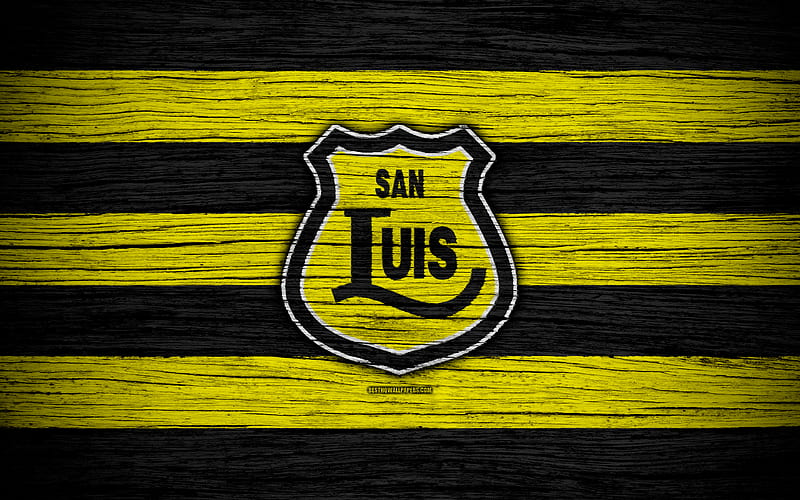 San Luis FC logo, Chilean Primera Division, soccer, football club, Chile, San Luis, wooden texture, FC San Luis, HD wallpaper