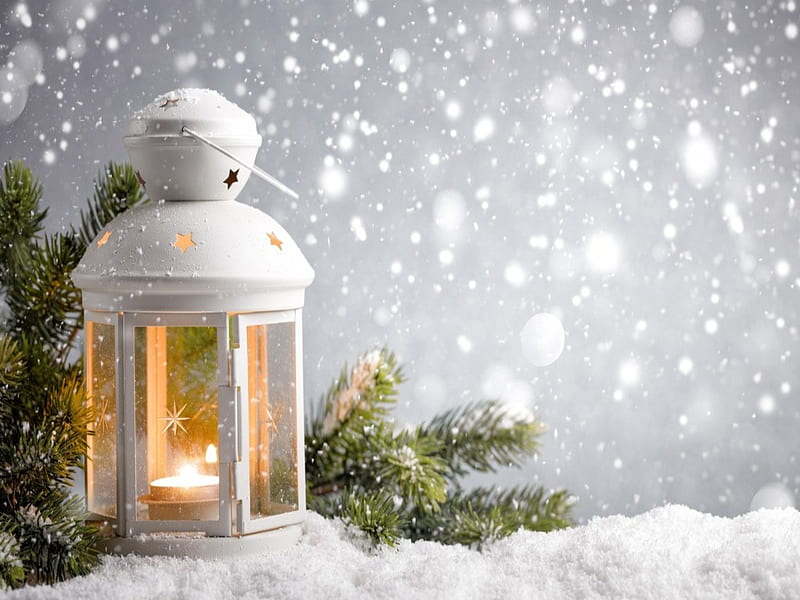 Lantern with snowfall, Christmas, Happy new year, Outdoor, Holiday, HD ...