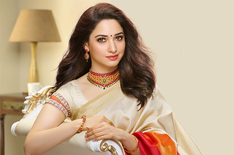 Tamanna Bhatia, Bhatia, Tamanna, saree, actress, HD wallpaper