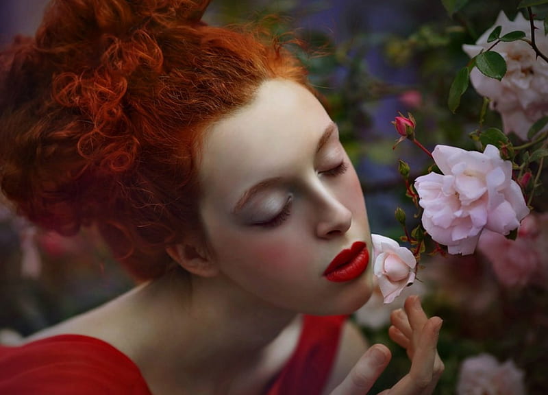 Kiss Red Model Rose Redhead Woman Lips Girl Flower Pink