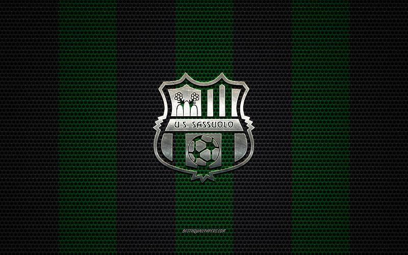 US Sassuolo Calcio logo, Italian football club, metal emblem, green-black metal mesh background, US Sassuolo Calcio, Serie A, Sassuolo, Italy, football, HD wallpaper