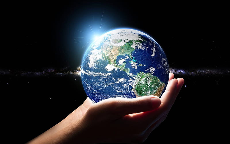 the world in your palms of you hands, fantasy, cool, planet, fun, earth, abstract, HD wallpaper