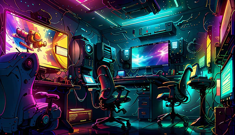 Cyberpunk Desk AI Art, HD wallpaper