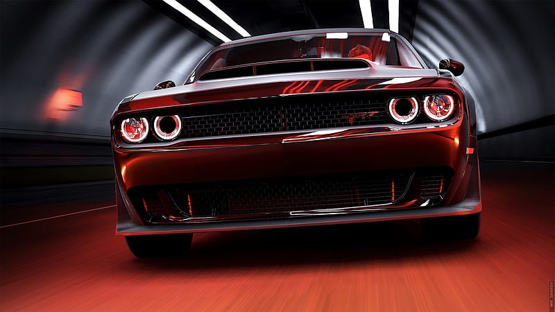 Dodge challenger, shiny, muscle cars, headlights, tunnel, Vehicle, HD ...