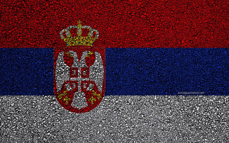 Flag of Serbia, asphalt texture, flag on asphalt, Serbia flag, Europe, Serbia, flags of european countries, HD wallpaper