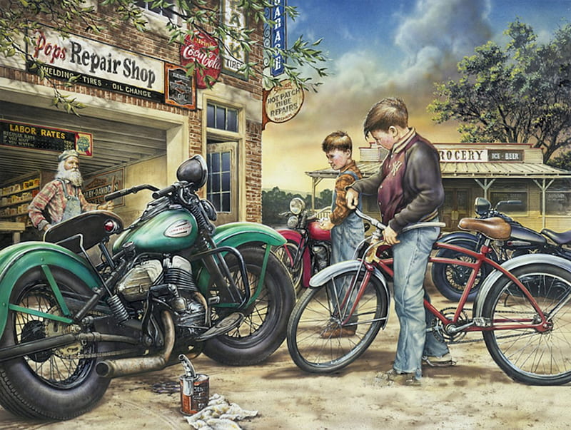 Pops Repair Shop, shop, mechanic, harley, motorbikes, HD wallpaper