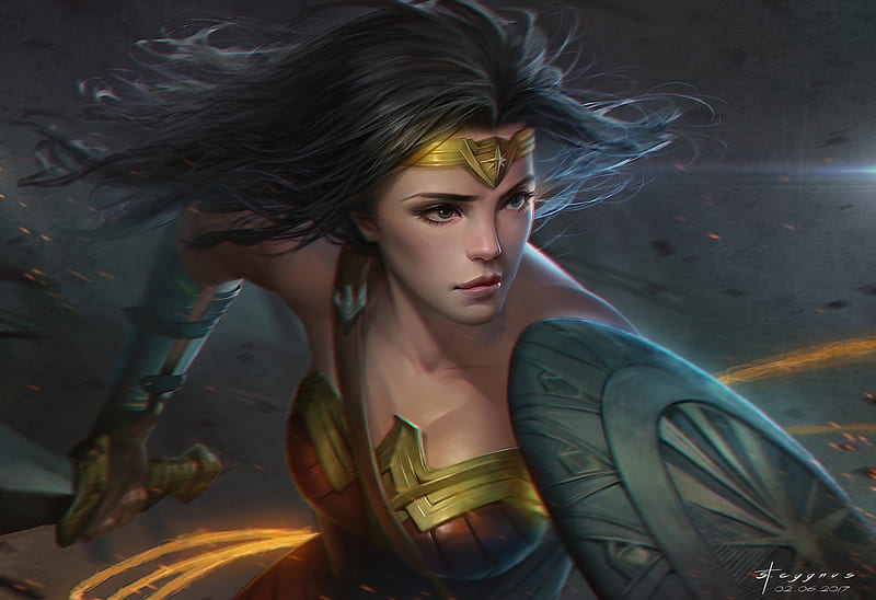 Wonder Woman, art, fantasy, luminos, st cygnus, comics, HD wallpaper