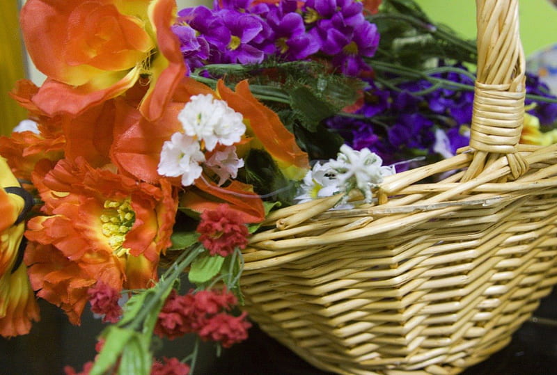 Flowers-in-Basket, flowers, colours, bloom, basket, HD wallpaper | Peakpx